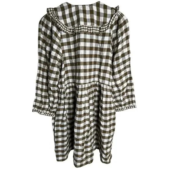 Madewell Medium NWT Gingham Collared Puff Sleeve Mini Dress Brown - Picture 2 of 6